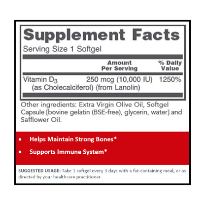 Protocol for Life Balance, Vitamin D3 10,000 IU High Potency, 30 softgels Immune Sopprot Protocol For Life Balance