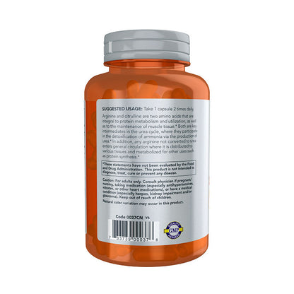 NOW Sports Nutrition, Arginine &amp; Citrulline 500 mg/ 250 mg, Amino Acids, 120 Veg Capsules Vitamins &amp; Supplements NOW Foods USA
