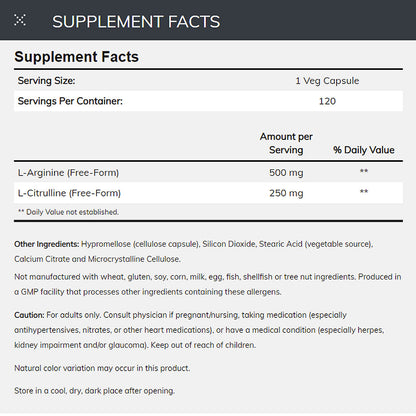 NOW Sports Nutrition, Arginine &amp; Citrulline 500 mg/ 250 mg, Amino Acids, 120 Veg Capsules Vitamins &amp; Supplements NOW Foods USA