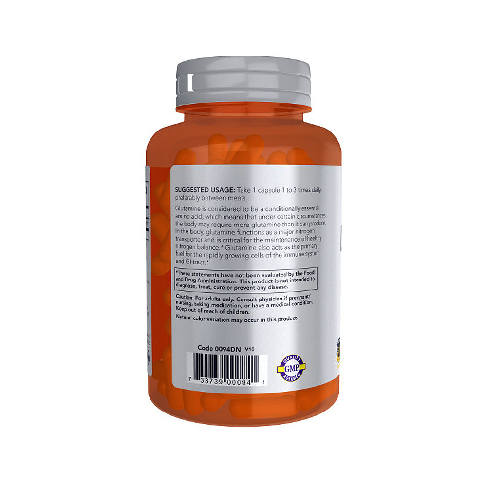 NOW Sports Nutrition, L-Glutamine, Double Strength 1,000 mg, Amino Acid, 120 Veg Capsules - Bloom Concept