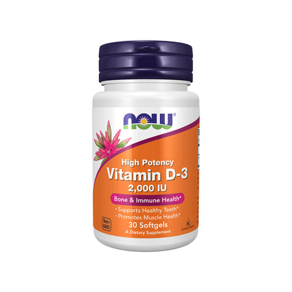 NOW Supplements, Vitamin D-3 2,000 IU, High Potency, Structural Support*, 30 Softgels Vitamins &amp; Supplements NOW Foods USA