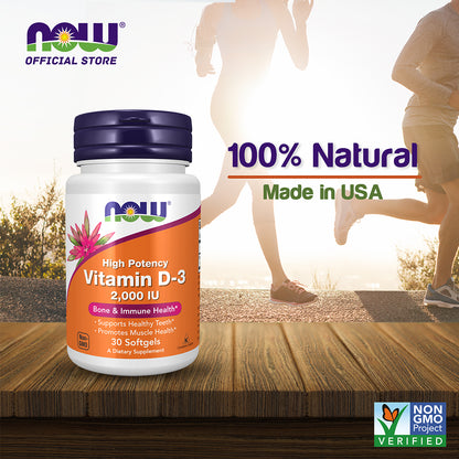 NOW Supplements, Vitamin D-3 2,000 IU, High Potency, Structural Support*, 30 Softgels Vitamins &amp; Supplements NOW Foods USA