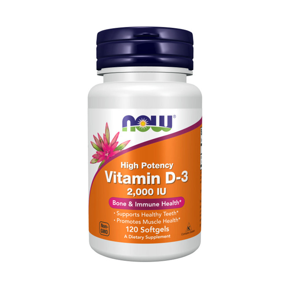 NOW Supplements, Vitamin D-3 2,000 IU, High Potency, Structural Support*, 120 Softgels - Bloom Concept