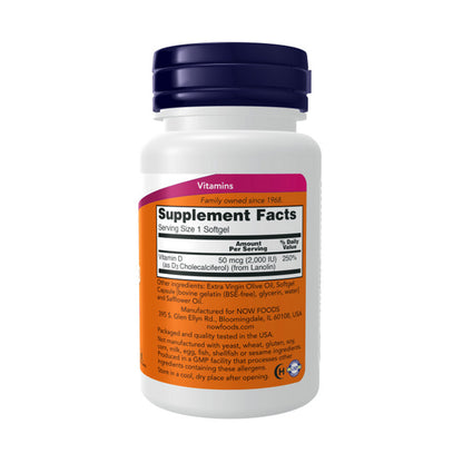 NOW Supplements, Vitamin D-3 2,000 IU, High Potency, Structural Support*, 120 Softgels Vitamins &amp; Supplements NOW Foods USA
