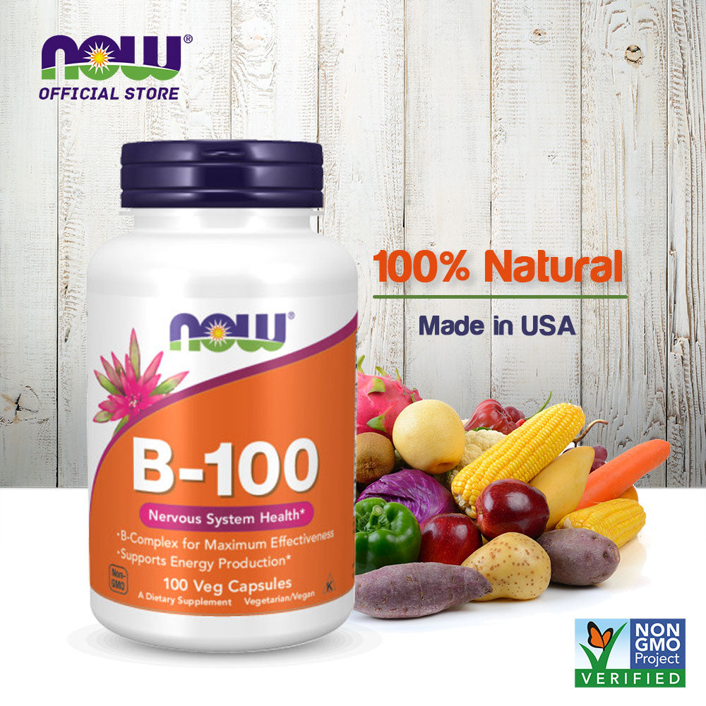NOW Supplements, Vitamin B-100, Energy Production*, Nervous System Health*, 100 Veg Capsules - Bloom Concept