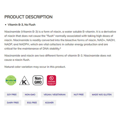 NOW Supplements, Niacinamide (Vitamin B-3) 500 mg, Energy Production*, 100 Veg Capsules Vitamins &amp; Supplements NOW Foods USA