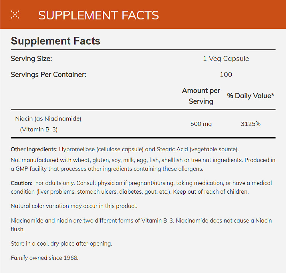 NOW Supplements, Niacinamide (Vitamin B-3) 500 mg, Energy Production*, 100 Veg Capsules - Bloom Concept