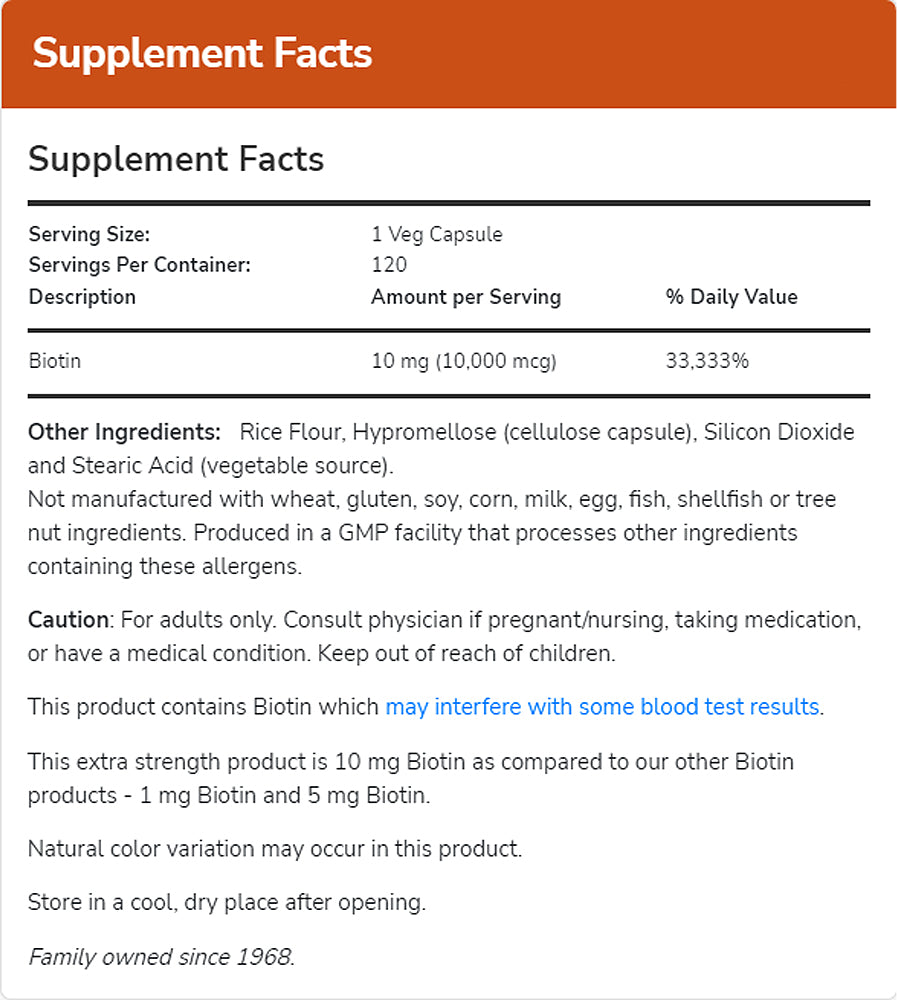 NOW Supplements, Biotin 10 mg (10,000 mcg), Extra Strength, Energy Production*, 120 Veg Capsules Vitamins &amp; Supplements NOW Foods USA