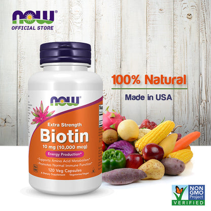 NOW Supplements, Biotin 10 mg (10,000 mcg), Extra Strength, Energy Production*, 120 Veg Capsules Vitamins &amp; Supplements NOW Foods USA