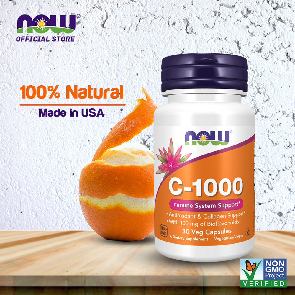 NOW Supplements, Vitamin C-1,000 with Rose Hips & Bioflavonoids, Antioxidant Protection, 30 Veg Capsules - Bloom Concept