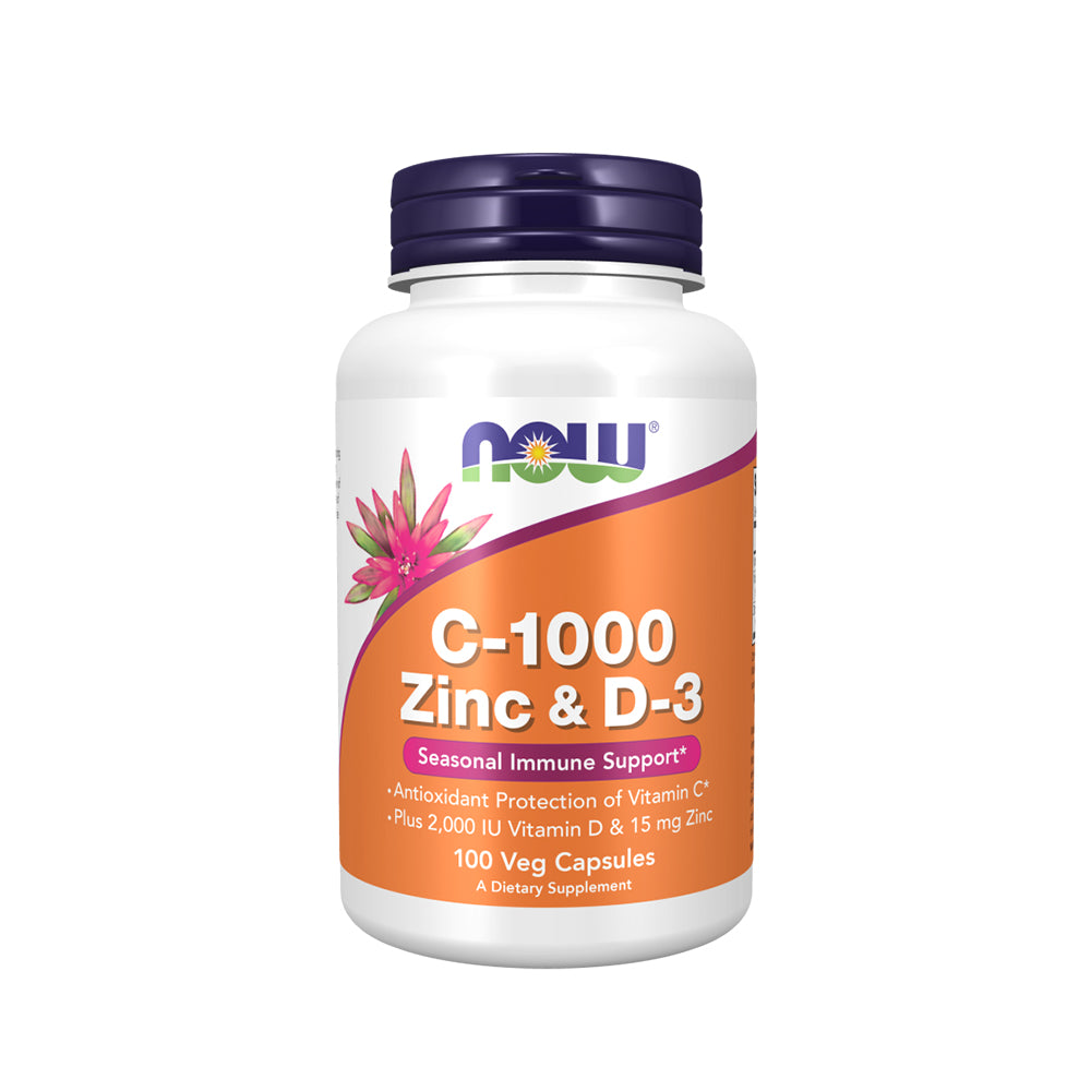 NOW Supplements, C-1000 Zinc & D-3, Seasonal Immune Support, 100 Veg Capsules - Bloom Concept