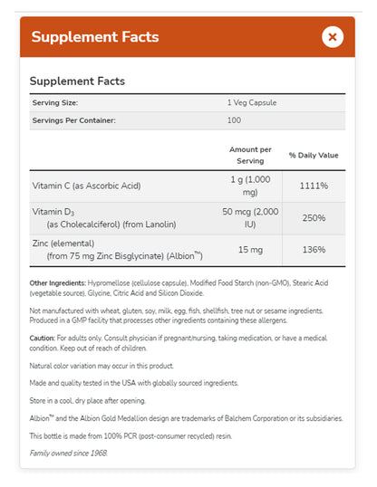 NOW Supplements, C-1000 Zinc &amp; D-3, Seasonal Immune Support, 100 Veg Capsules Vitamins &amp; Supplements NOW Foods USA