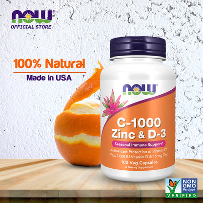 NOW Supplements, C-1000 Zinc &amp; D-3, Seasonal Immune Support, 100 Veg Capsules Vitamins &amp; Supplements NOW Foods USA
