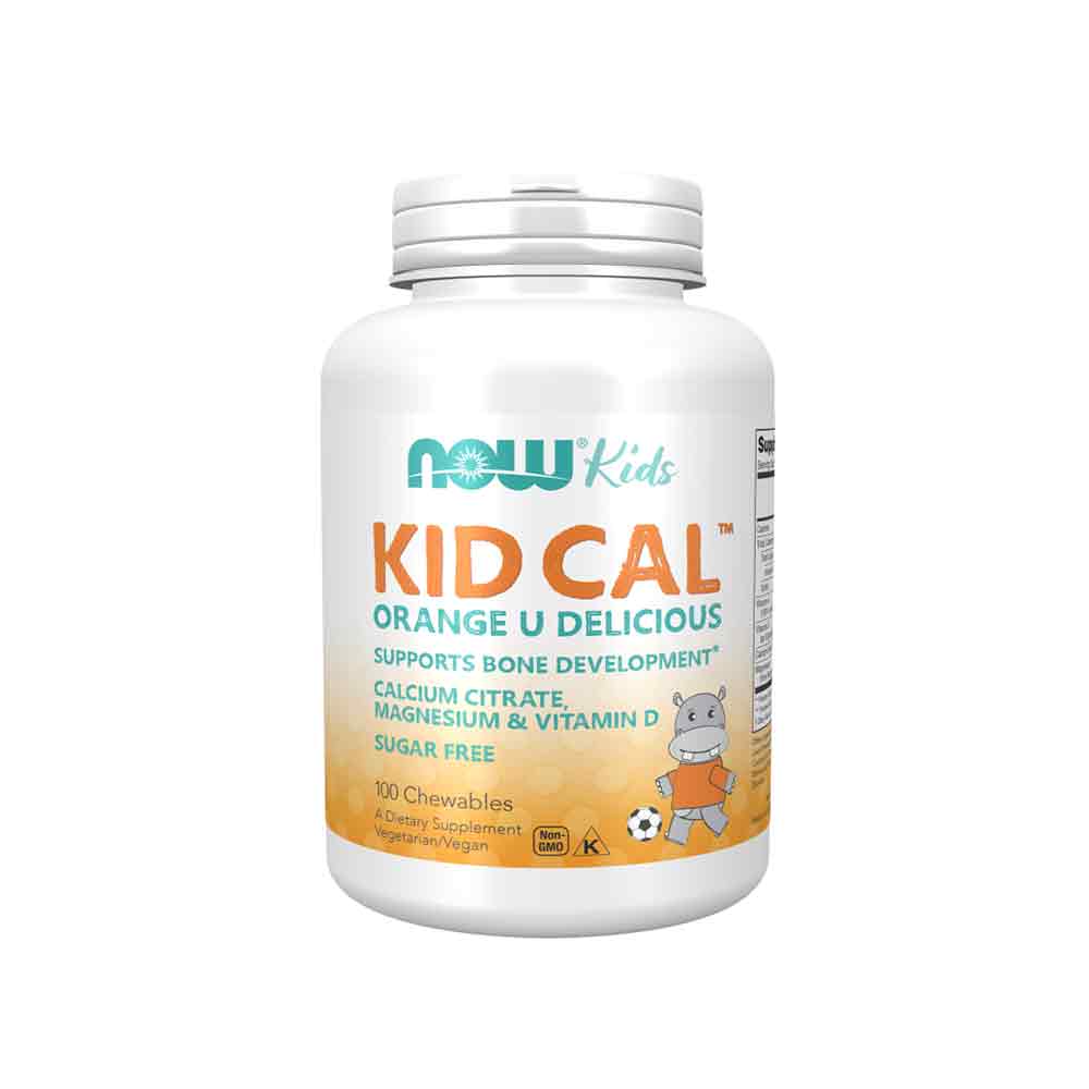 NOW Supplements, Kid Cal with Calcium Citrate, Magnesium and Vitamin D, Tart Orange, 100 Chewables - Bloom Concept