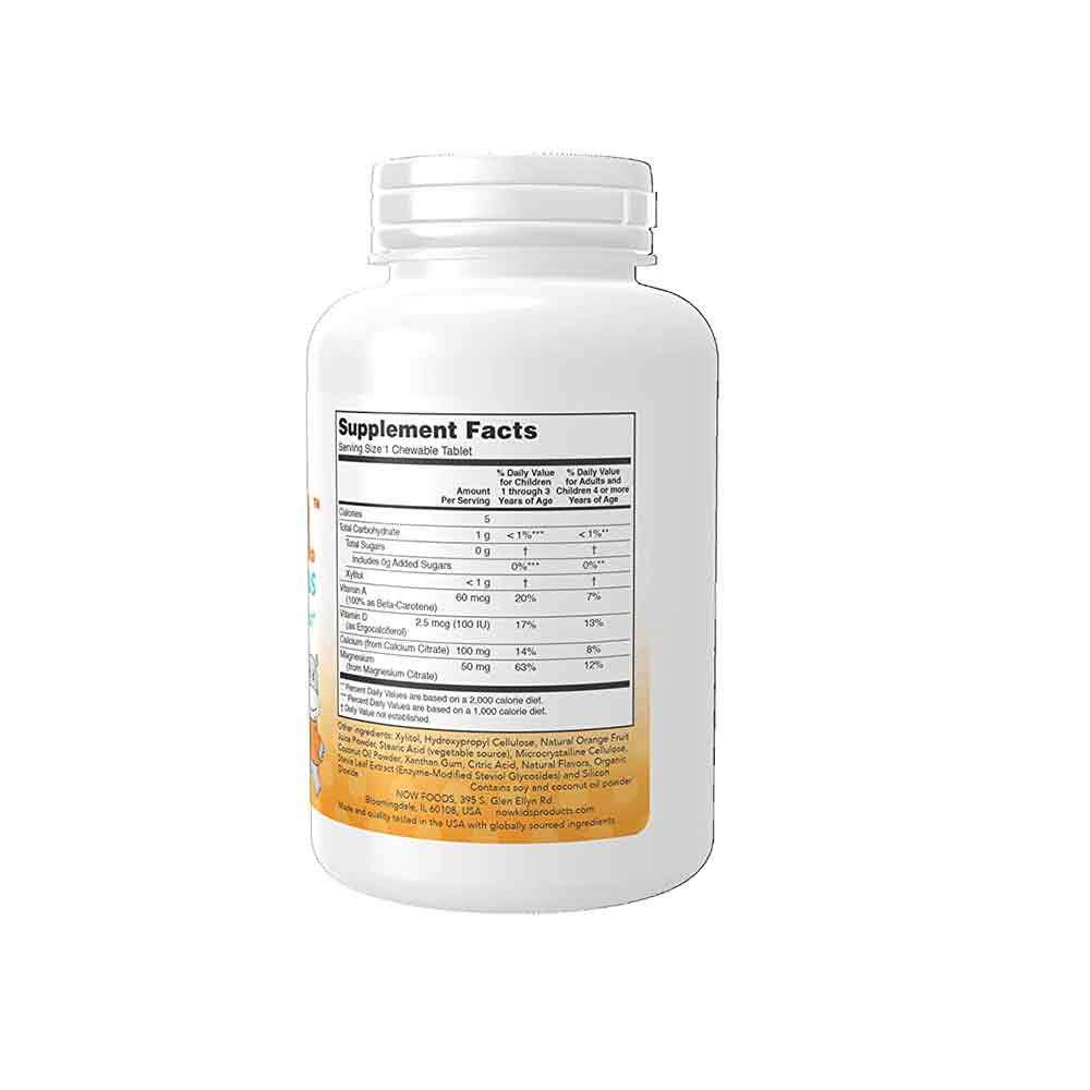 NOW Supplements, Kid Cal with Calcium Citrate, Magnesium and Vitamin D, Tart Orange, 100 Chewables - Bloom Concept