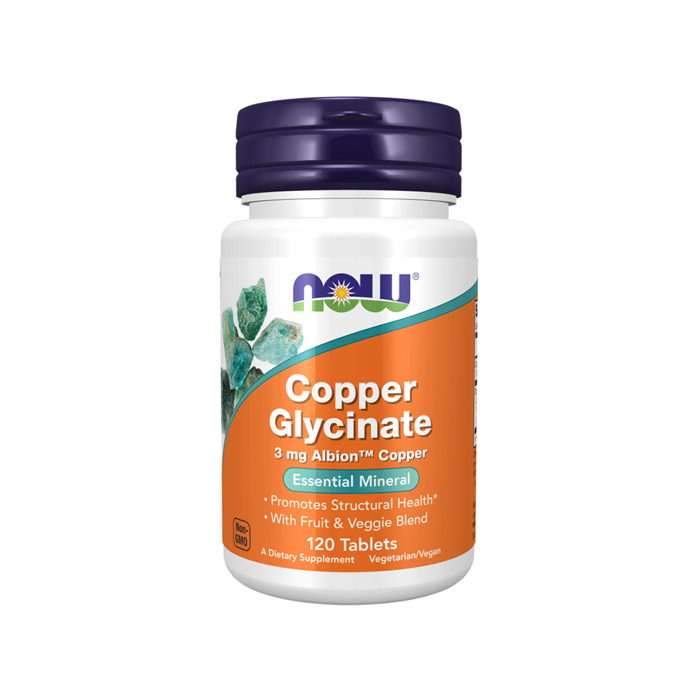 Now Foods Copper Glycinate With 3mg Albion Copper, Promotes Structural Health, 120 Tablets - Bloom Concept