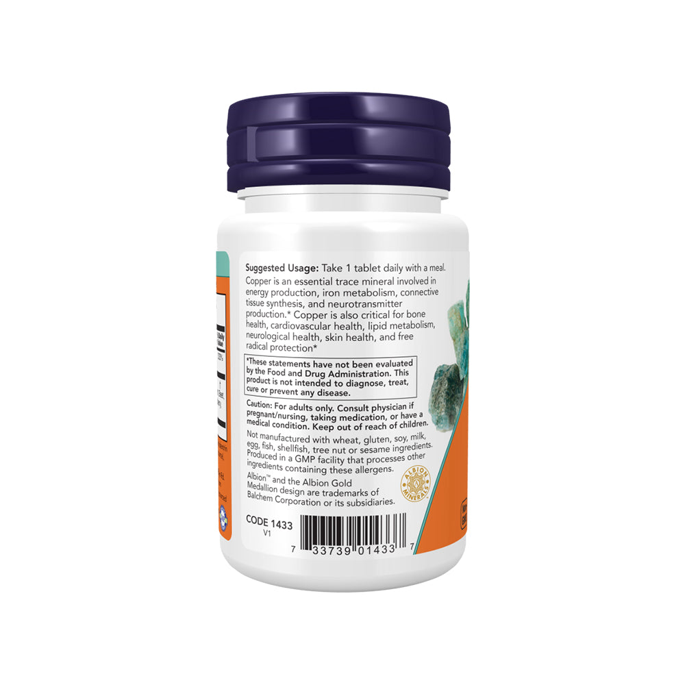 Now Foods Copper Glycinate With 3mg Albion Copper, Promotes Structural Health, 120 Tablets - Bloom Concept