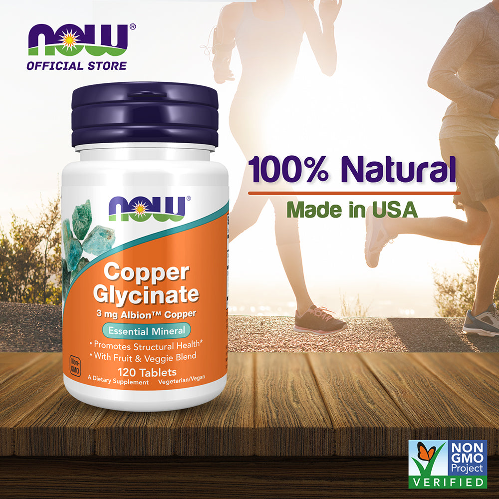 Now Foods Copper Glycinate With 3mg Albion Copper, Promotes Structural Health, 120 Tablets - Bloom Concept