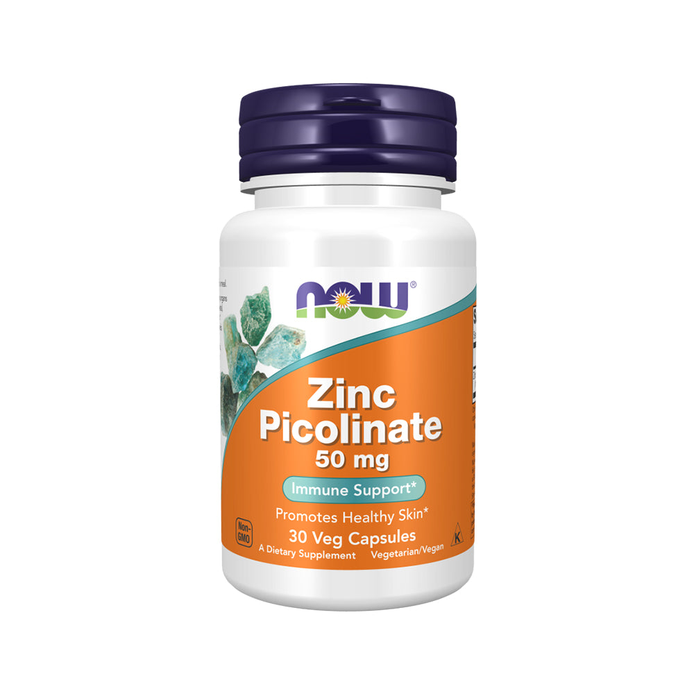 NOW Supplements, Zinc Picolinate 50 mg, Supports Enzyme Functions, Immune Support, 30 Veg Capsules - Bloom Concept