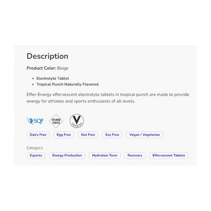 NOW Sports Nutrition, Effervescent Effer-Energy, Electrolyte Supplement, Energy/ Recovery, Tropical Punch, 10 Tablets