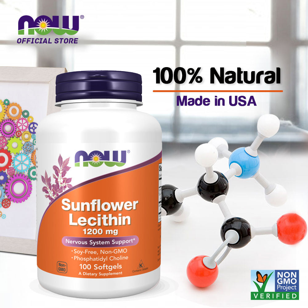 NOW Supplements, Sunflower Lecithin 1200 mg with Phosphatidyl Choline, 100 Softgels - Bloom Concept