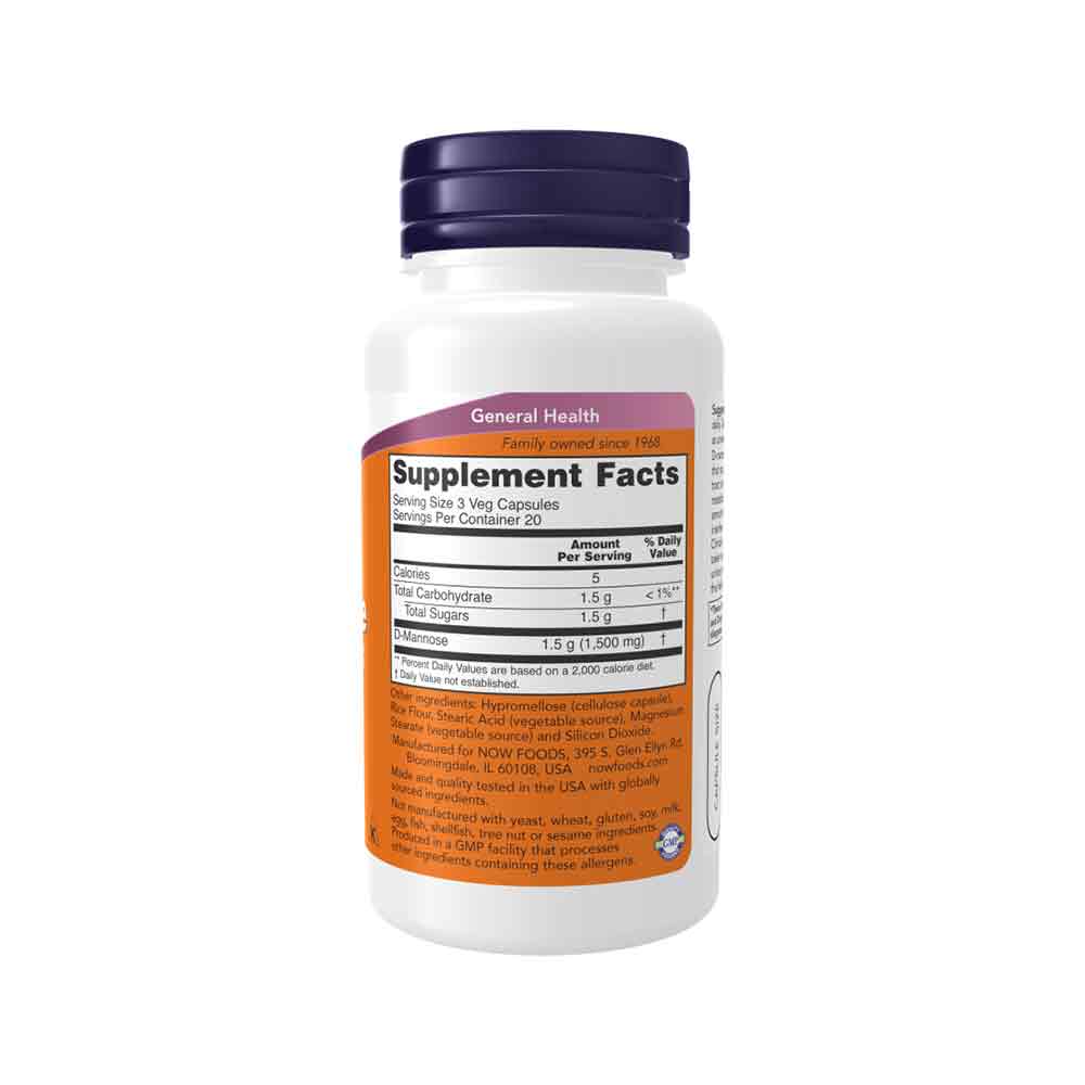 NOW Supplements, D-Mannose 500 mg, Non-GMO Project Verified, Healthy Urinary Tract*, 60 Veg Capsules - Bloom Concept