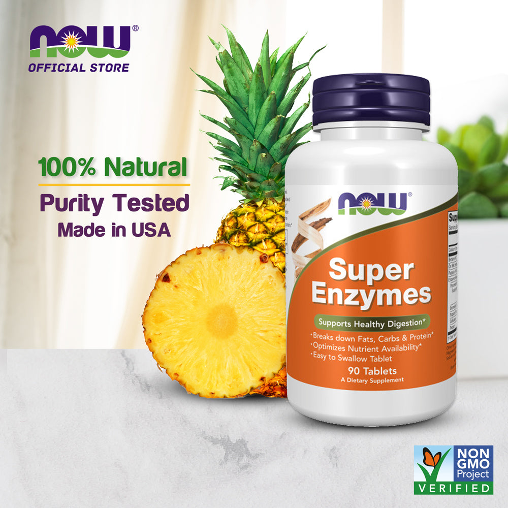 NOW Supplements, Super Enzymes, Formulated with Bromelain, Ox Bile, Pancreatin and Papain, Super Enzymes, 90 Tablets - Bloom Concept