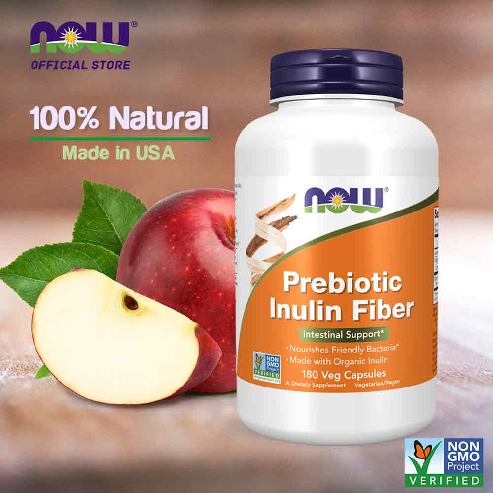Now Inulin NOW Supplements Prebiotic Inulin Fiber, 180 Veg Capsules - Bloom Concept