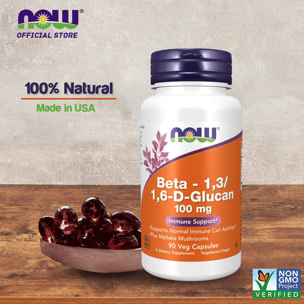 NOW Supplements, Beta 1,3/1,6- D-Glucan 100 mg with Maitake Mushrooms, 90 Veg Capsules - Bloom Concept