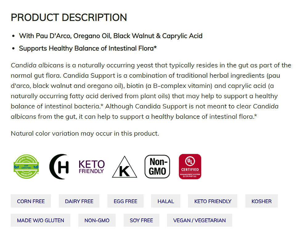 NOW Supplements, Candida Support with Pau D'Arco, Oregano Oil, Black Walnut & Caprylic Acid, 90 Veg Capsules - Bloom Concept