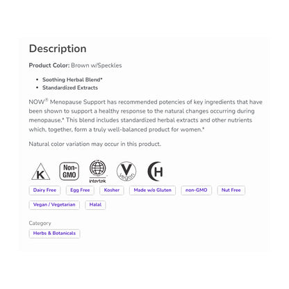 NOW Supplements, Menopause Support, Blend Includes Standardized Herbal Extracts and Other Nutrients, 90 Veg Capsules