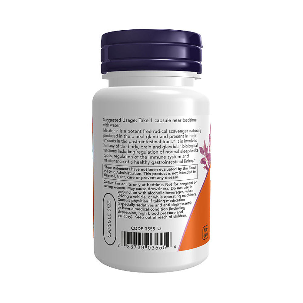 NOW Supplements, Melatonin 5 mg, Free Radical Scavenger*, Healthy Sleep Cycle*, 60 Veg Capsules - Bloom Concept