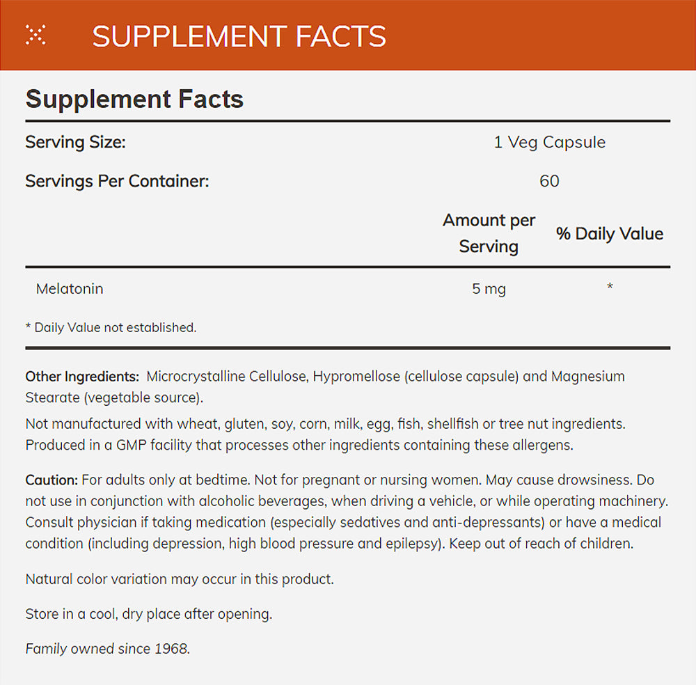 NOW Supplements, Melatonin 5 mg, Free Radical Scavenger*, Healthy Sleep Cycle*, 60 Veg Capsules - Bloom Concept