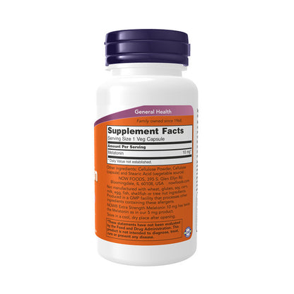NOW Supplements, Melatonin, Extra Strength 10 mg, Free Radical Scavenger*, Healthy Sleep Cycle*, 100 Veg Capsules Vitamins &amp; Supplements NOW Foods USA