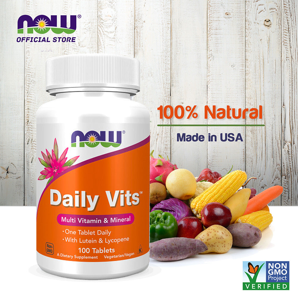NOW Supplements, Daily Vits™, One Tablet Daily with Lutein & Lycopene, 100 Tablets - Bloom Concept