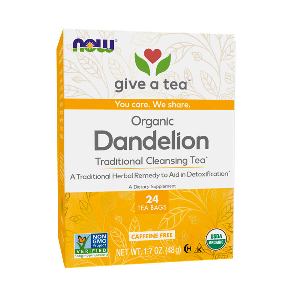NOW Foods, Certified Organic Dandelion Traditional Cleansing Herbal Tea, Caffeine-Free, Non-GMO, 24-Count - Bloom Concept