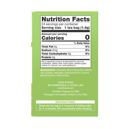 NOW Foods, Certified Organic Green Tranquility™ Tea, Decaf Green with Lemon Myrtle, Non-GMO, 24-Count Natural Foods NOW Foods USA