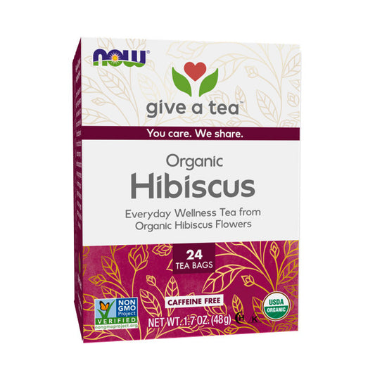 Now Foods, Organic Real Tea, Organically Hip Hibiscus, Caffeine-Free, 24 Tea Bags, 1.7 oz (48 g) - Bloom Concept
