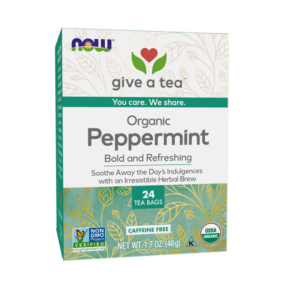 NOW Foods, Certified Organic Peppermint Tea, Soothing and Refreshing, Caffeine-Free, No Artificial Colors, Flavors, Preservatives or Sugars, 24-Count - Bloom Concept