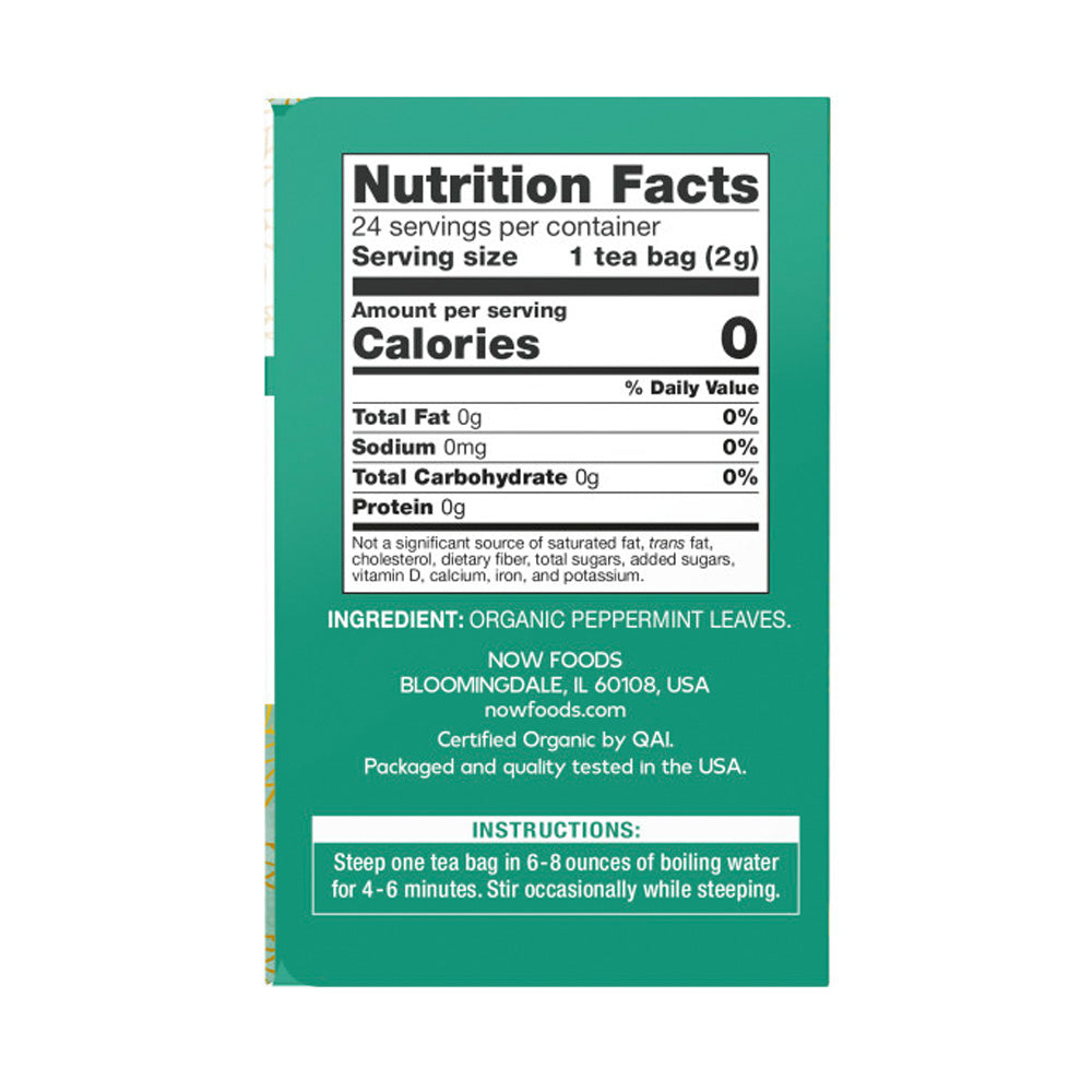 NOW Foods, Certified Organic Peppermint Tea, Soothing and Refreshing, Caffeine-Free, No Artificial Colors, Flavors, Preservatives or Sugars, 24-Count Natural Foods NOW Foods USA