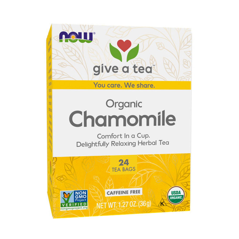 NOW Foods, Chamomile Tea, Comfort in a Cup, Relaxing and Caffeine-Free, Non-GMO, 24-Count - Bloom Concept