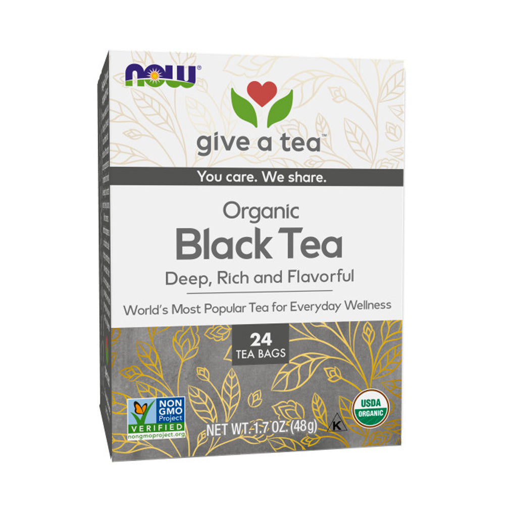 NOW Foods, Certified Organic Black Tea, Deep Rich Flavor, Non-GMO, with Catechins and Flavonols, 24-Count - Bloom Concept