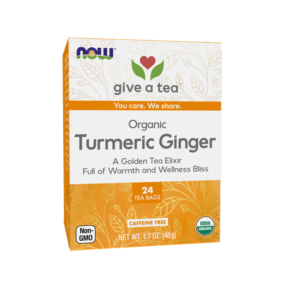 NOW Give a Tea, Organic Turmeric Ginger, Caffeine Free, 24 Tea Bags, 1.7 oz (48 g)