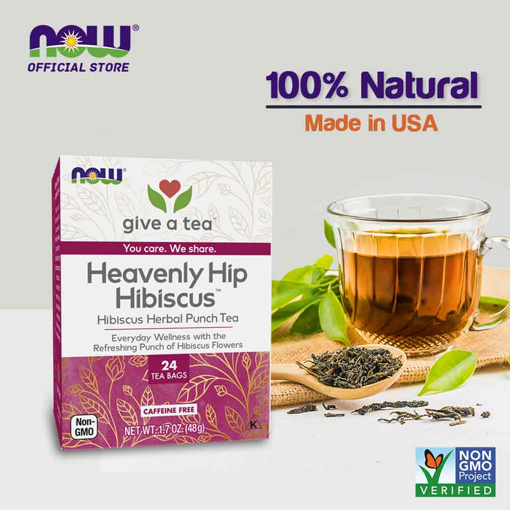 NOW Foods Heavenly Hip Hibiscus™, Hibiscus Herbal Punch Tea, Everyday Wellness with the Refreshing Punch of Hibiscus Flowers, Caffeine Free, 24 Tea Bags - Bloom Concept