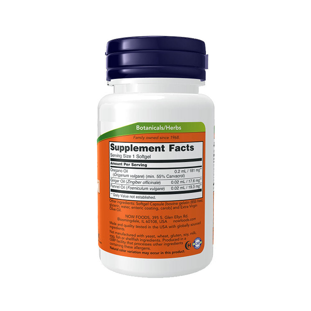 NOW Supplements, Oregano Oil with Ginger and Fennel Oil, Enteric Coated, 90 Softgels - Bloom Concept