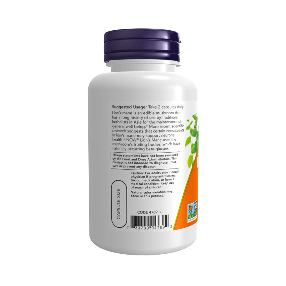 NOW Supplements, Lion's Mane 500 mg, Super Mushroom, Made with Organic Lion's Mane Mushrooms, 60 Veg Capsules - Bloom Concept