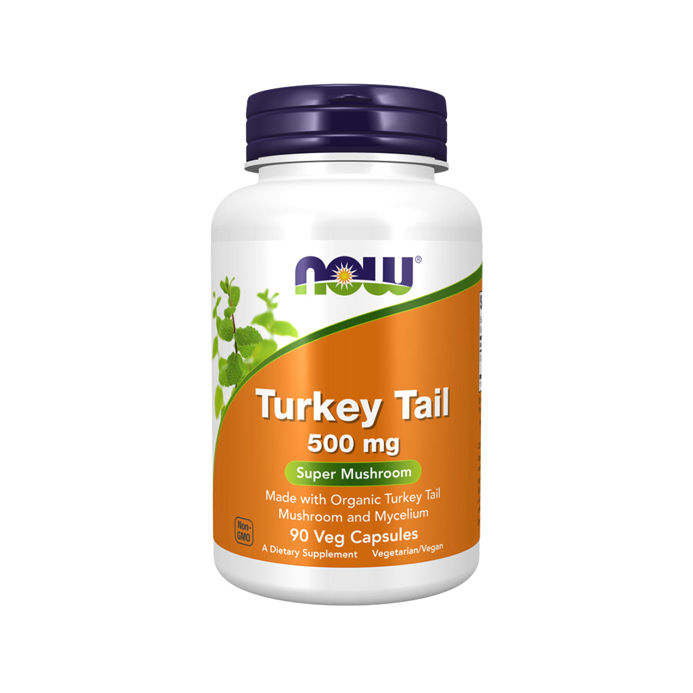 NOW Supplements, Turkey Tail 500 mg, Super Mushroom, Made with Organic Turkey Tail Mushroom and Mycelium, 90 Veg Capsules