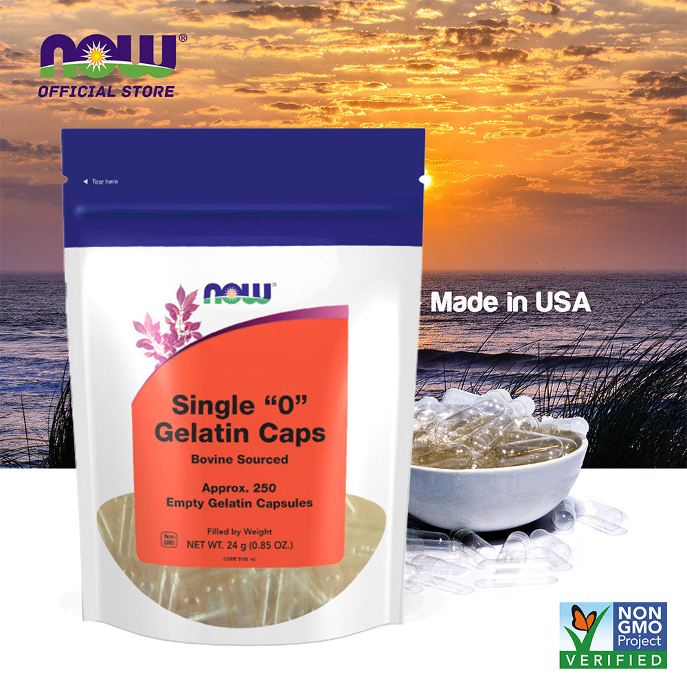 NOW Supplements, Empty Gelatin Capsules, Single "0", Bovine Sourced, Filled by Weight, 250 Gel Capsules - Bloom Concept