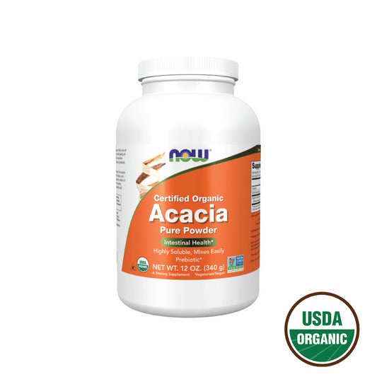 NOW Supplements, Acacia Pure Powder, Certified Organic, Highly Soluble, Mixes Easily, Intestinal Health*, 12-Ounce (340 g) - Bloom Concept