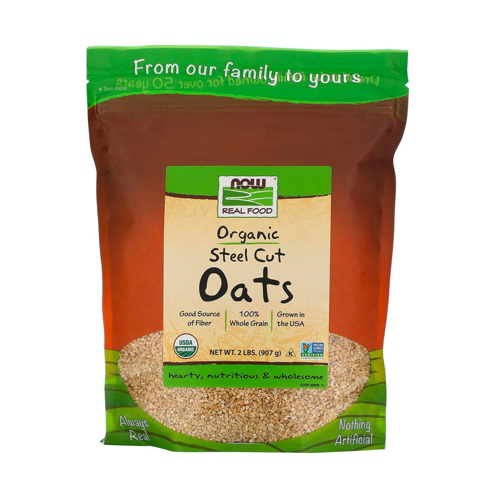 NOW Foods, Organic Steel Cut Oats, Source of Fiber, 100% Whole Grain, USA-Grown, 2-Pound (907g) - Bloom Concept